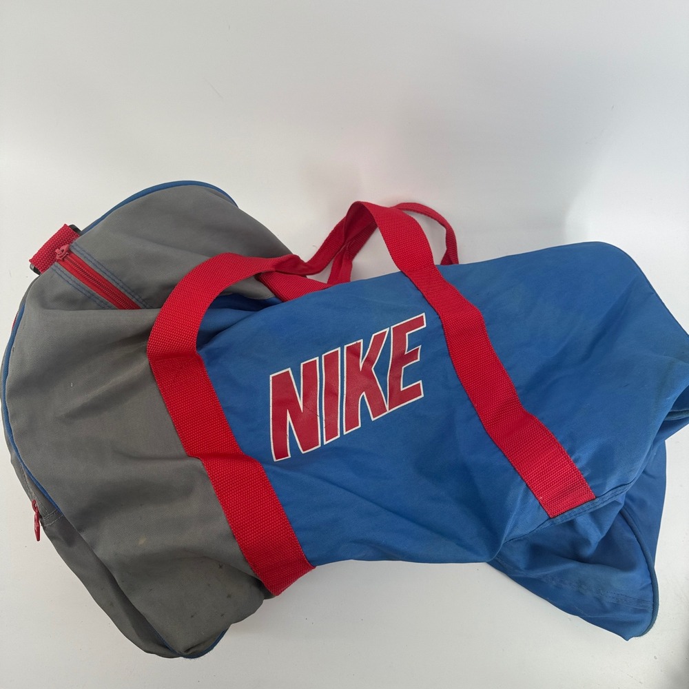 Vintage Nike Duffle Bag Blue Grey Red Sport Gym Travel 80s 90s Made in Taiwan
